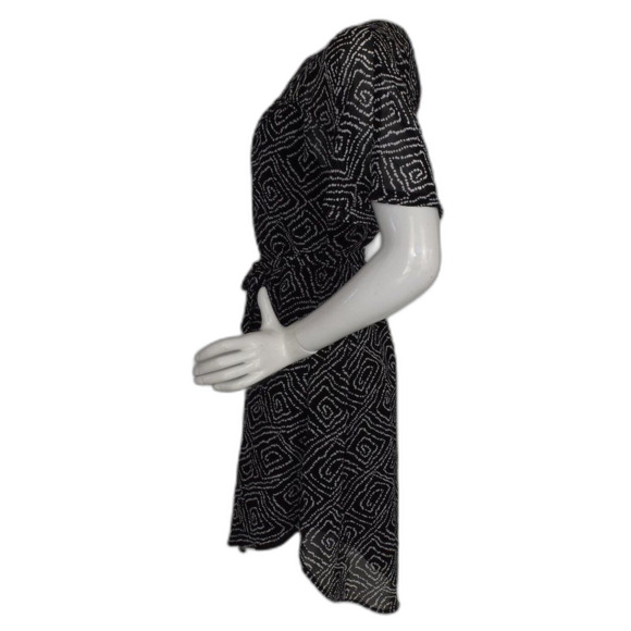 LOFT Dress, S, Black/White Geo print, 2 piece/Slip, Sash Belt, Short Sleeves - Picture 8 of 13
